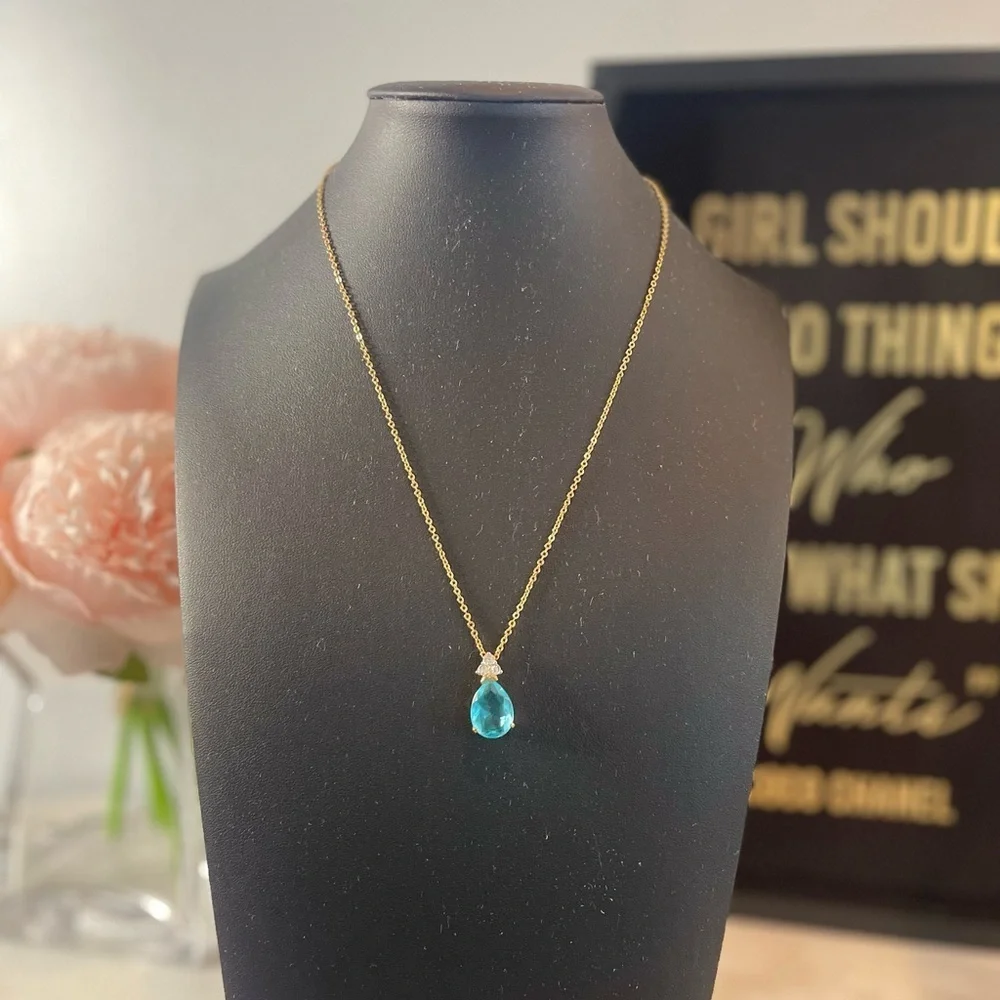 14 KGE Lind ESPO VTG necklace teardrop shape blue stone - Picture 1 of 5